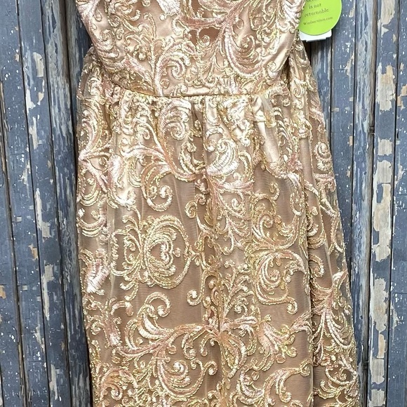 Windsor Formal Rose Gold Lace Overlay Embroidered Strapless Gown Sweetheart - Picture 12 of 16